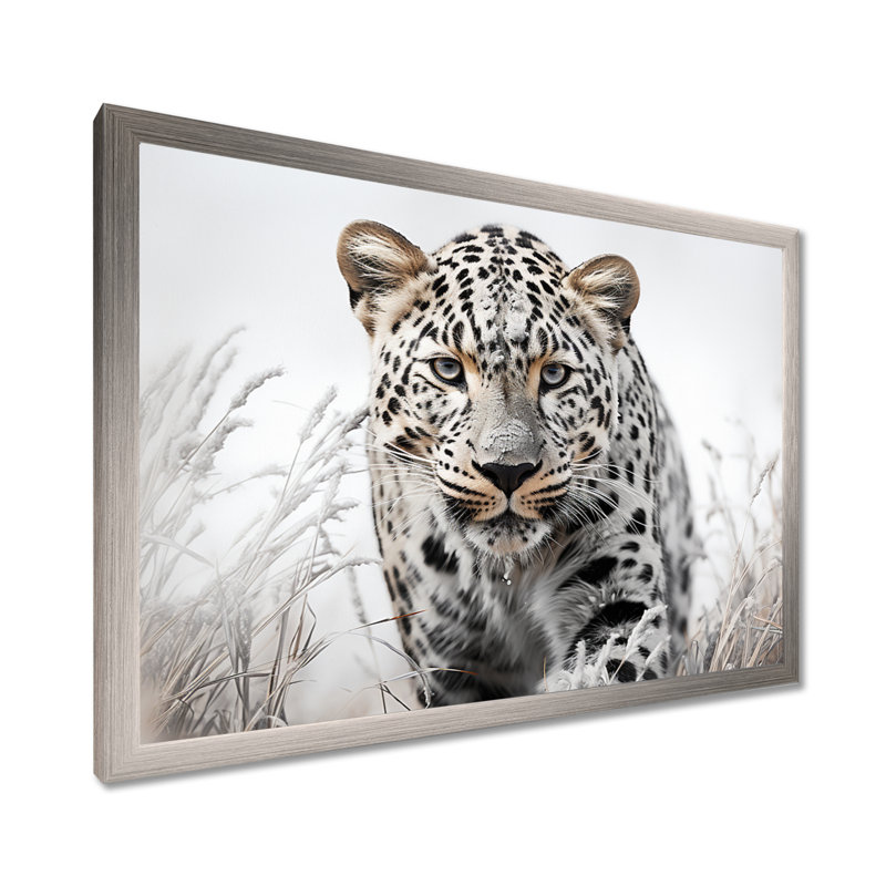 Jungle Leopard Stalk I - Leopard, H 24 po x l 32 po x P 1 po, Cadre simple argenté