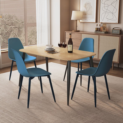 Huetter 5-Piece Casual Dining Set - Spacious Rectangular Table & 4 Curved Plastic Chairs
