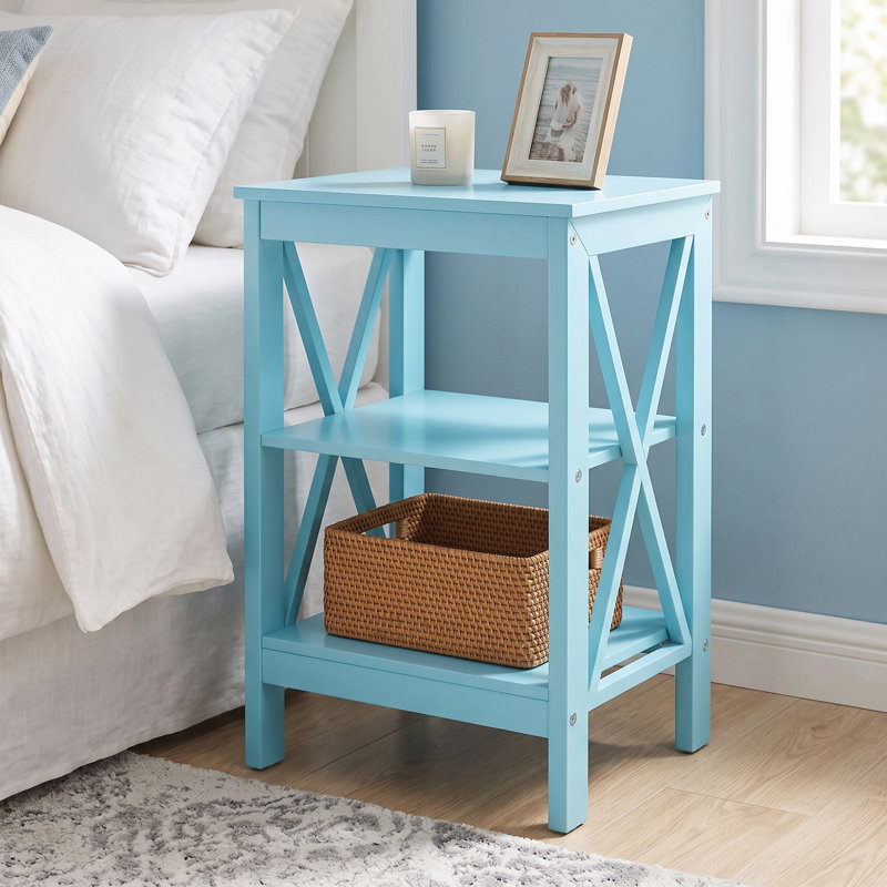 Table de chevet à 3 niveaux avec rangement ouvert, petite table de chevet avec cadre en X, table d'appoint moderne en bois