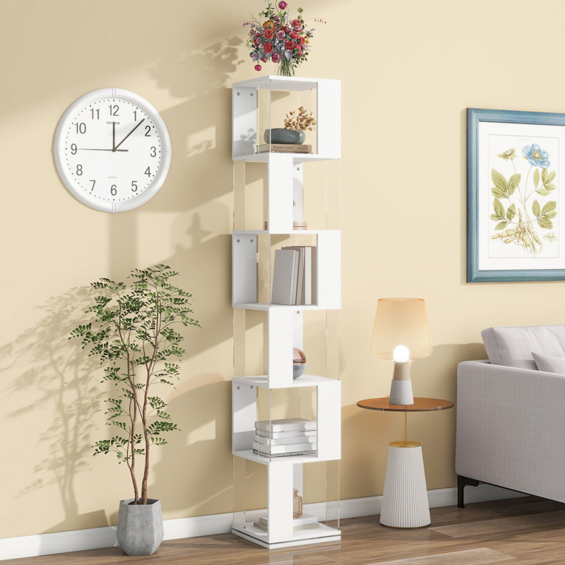 6 Tier Rotating Bookshelf, Floor Rack Simple Bookcase With Multi-Function Creative Bookshelf For Living Room, White