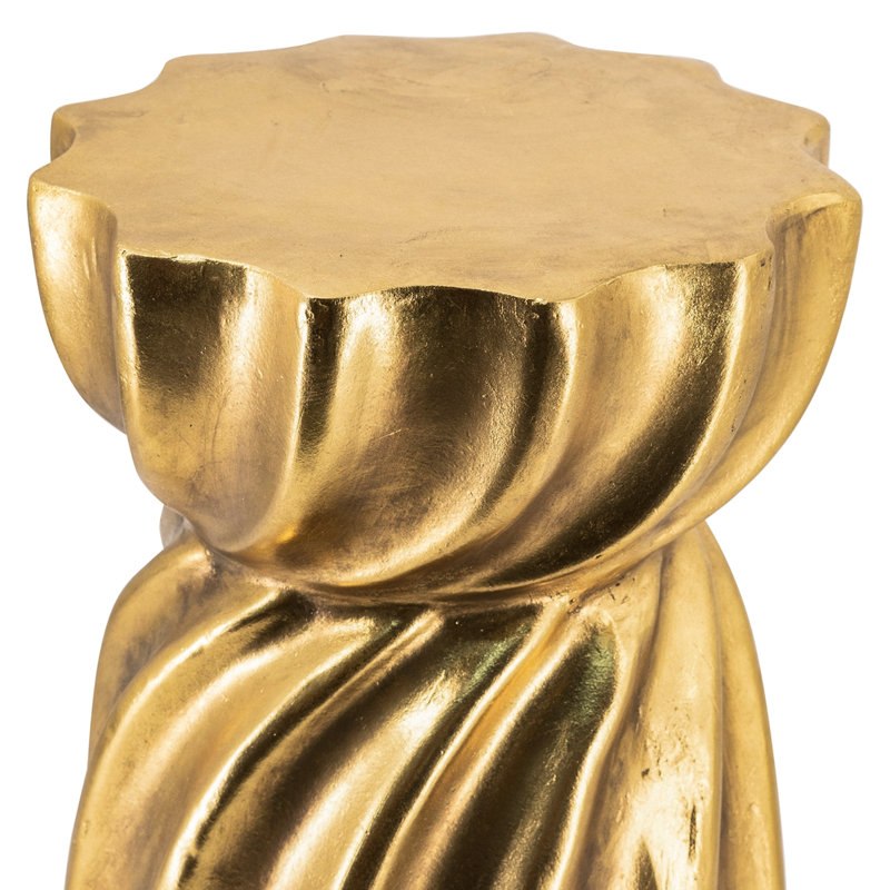 Tabouret d'appoint 14 x 14 x 18,7 po en magnésium doré avec motif sculptural tourbillon, table d'appoint contemporaine, présentoir décoratif ou siège supplémentaire