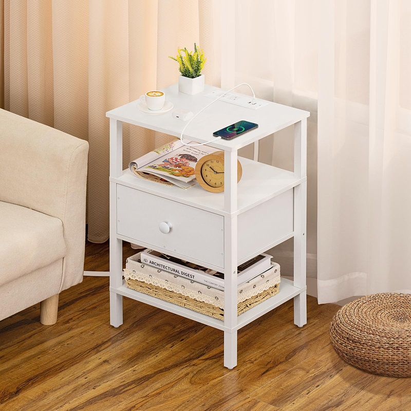 Catarena End Table with Storage, 23.46" H x 14.96" W x 11.81" D, White