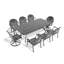 Cet ensemble de salle à manger 9 pièces en fonte d'aluminium toutes saisons comprend 2 chaises pivotantes, 6 chaises et une table rectangulaire avec cadre noir (même référence: W1710S00390)