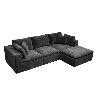 Grand canapé modulaire beige 108,3 po, canapé convertible 3 places convertible, sans assemblage requis et livraison en boîte, tissu en chenille moelleux avec coussins, minimaliste moderne en blanc