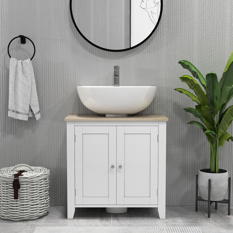 Armoire de salle de bain blanche sous le lavabo - en forme de U, tablette ajustable, armoire de rangement P 23,5 po