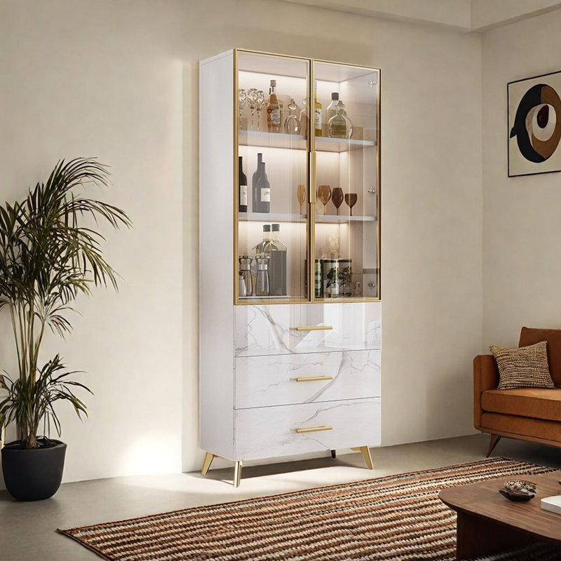 Norik, White/Gold, (3 Shelves) 70.87"H x 27.56"W x 15.75"D