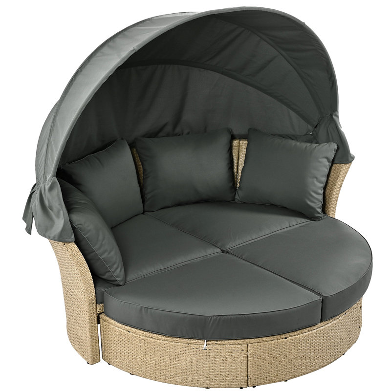 Ensemble de mobilier d'extérieur pour lit de jour en rotin et osier avec canapé escamotable, 4 coussins pour la pelouse et le jardin