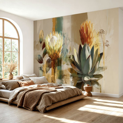 Papier peint adhésif auto-adhésif moderne pour la chambre à coucher Peler et coller L 69 po x l 96 po - avec impression de cactus dans le désert