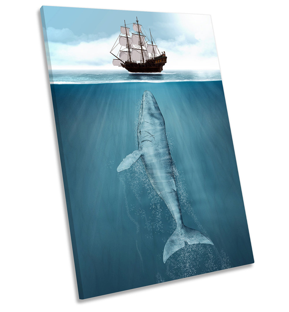 Whale Sailboat Bathroom Picture - Wrapped Canvas Art Prints