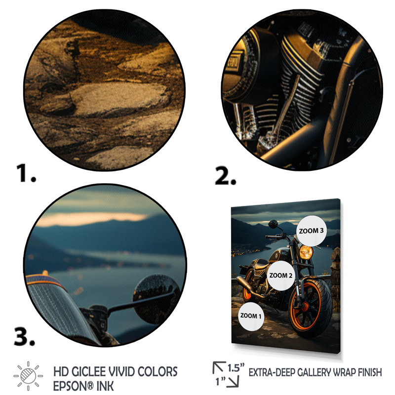 Amandla, orange, moto noire, Wanderlust I, Cadre flottant noir, H 20 po x l 12 po x P 1 po