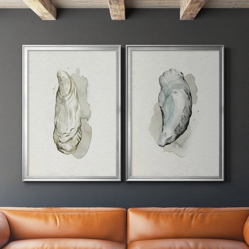 Oysters On The Bay I - ensemble de 2 reproductions d'art sur toile encadrées, H 42,5 po x l 61 po x P 1,25 po, Argent