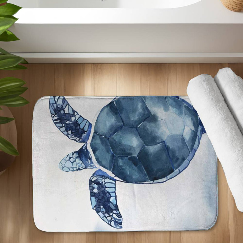 Watercolor blue turtle Bath Mat with Non-Slip Backing - Quick Dry Memory Foam Bathroom Rug - Absorbent - Modern Plush Spa-Style - Machine Washable