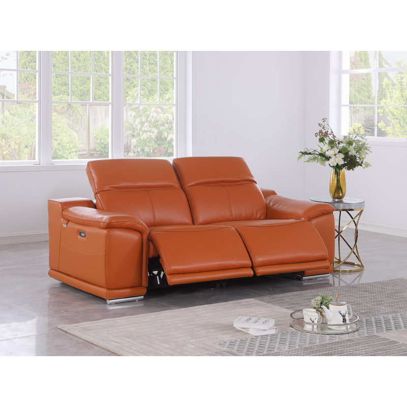 Divanitalia Top Grain Italian Leather Loveseat, Camel