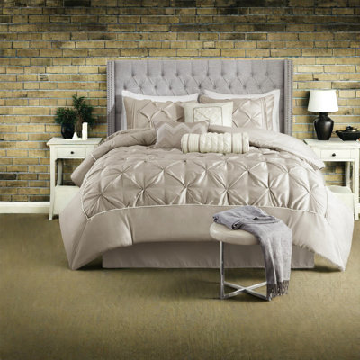 Ensemble de literie capitonnée luxueuse 7 pièces, très grand polyester, taupe élégant pour la chambre à coucher