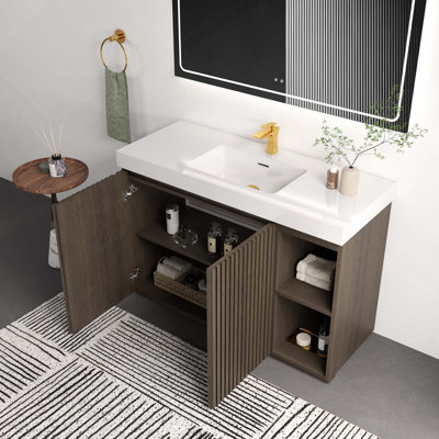48" Large Storage Freestanding Bathroom Vanity With Sink For Modern Bathroom, One-Piece Quartz Sink Basin Without Drain And Faucet, KD
