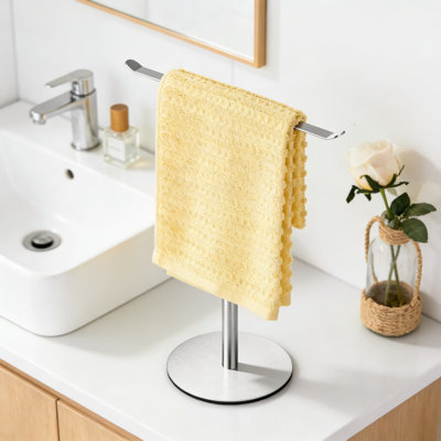 Stainless Steel T-Shaped Towel Holder Stand With Non-Slip Base - Countertop Towel Rack For Bathroom Vanity And Kitchen
