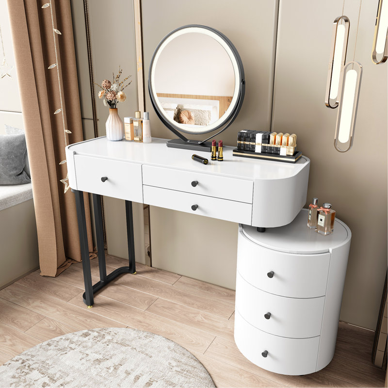 Coiffeuse moderne minimaliste avec miroir amovible et coiffeuse rotative, meuble-lavabo facile à assembler