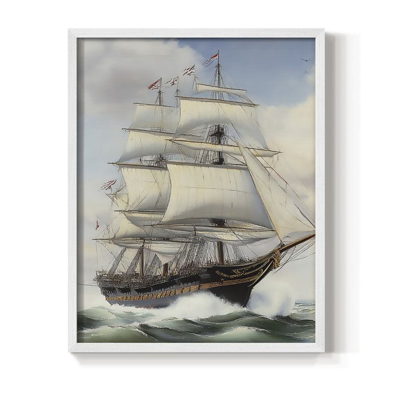 Reproduction encadrée NAUTICAL Series Lxxiv - bois massif, H 21 po x l 17 po, Blanc