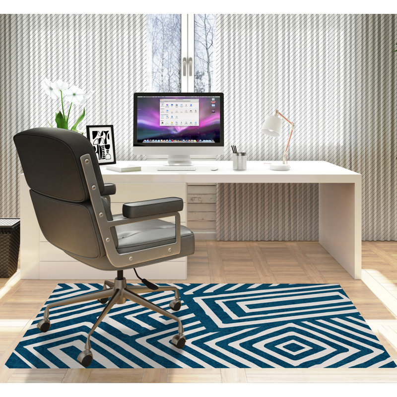 Tapis de chaise rectangulaire Bilo, H 36 po x l 60 po, Turquoise / beige / noir