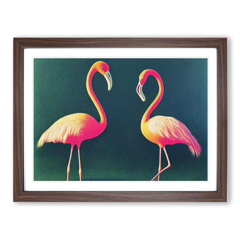 Splendorous Flamingos - Framed Print, 34cm H x 46cm W x 2cm D, Walnut