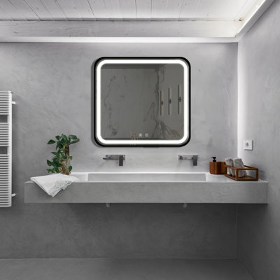 32*32Inch Bathroom Led Classy Vanity Mirror With Focused Backplane,Black Aluminum Alloy Frame,High Lumen,Dimmable Touch,Wall Switch Control, Anti-Fog ,CRI 95 Adjustable 3000K-4500K-6000K, Mirror