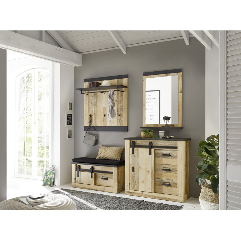 Jackeline Flat Wall Mirror with Shelves, 95cm H x 66cm W, White/Black