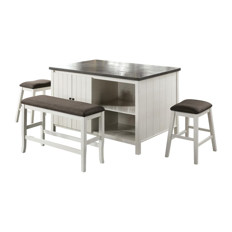 Ensemble d'îlot de cuisine, banc et tabouret de cuisine 4 pièces Begr