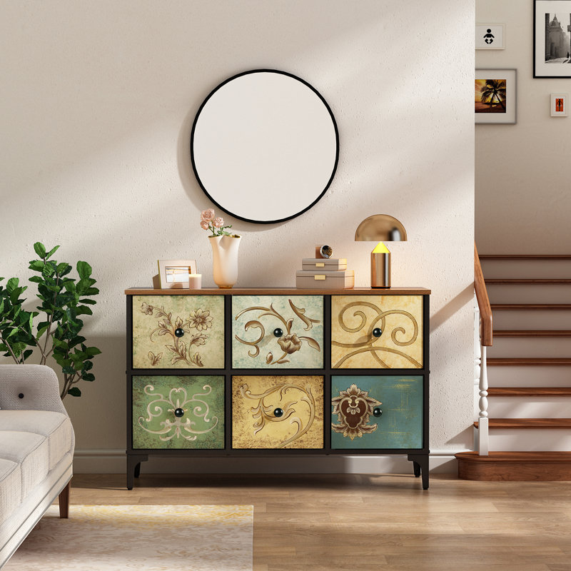 Gallery Dresser for Bedroom, 6 Drawer Dresser, Lingerie Chest of Drawers for Bedroom, 25.6'' H X 39.4'' W X 11.7'' D, TV Stand Dresser