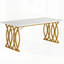 Table de salle à manger moderne avec faux marbre blanc doré, grand rectangulaire pour 4 à 6 personnes, pieds géométriques élégants pour la salle à manger ou la cuisine