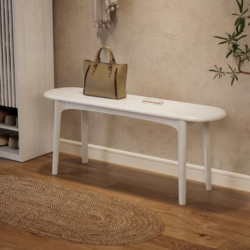 Curved Edge Solid Wood Bench – Multi-Functional for Entry, Dining Chair, or Bed End, White