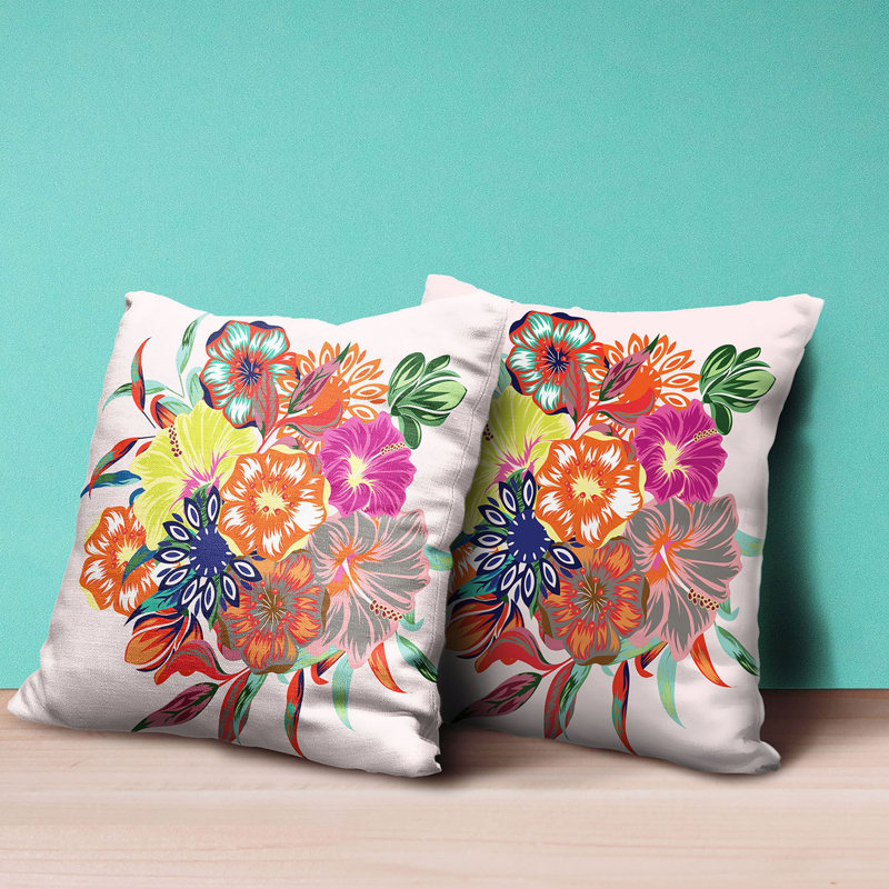 Vibrant Floral Faux Suede Square Throw Pillow 18x18