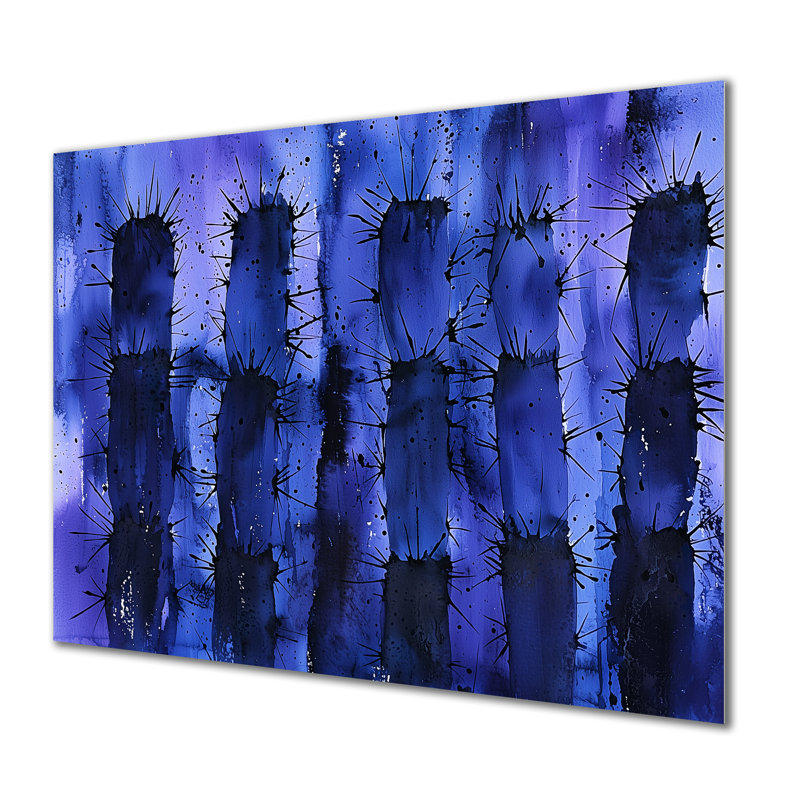 Cactus épines, paysage mauve III - décoration murale en métal floral, H 34 po x l 44 po