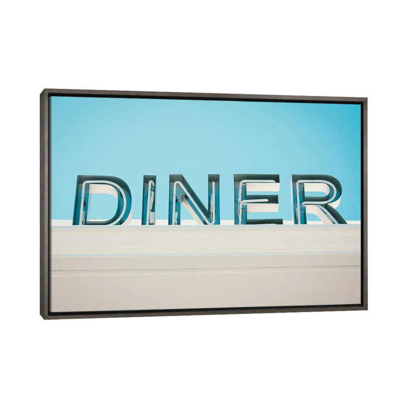 Enseigne Retro diner-reproduction de photo, Toile avec cadre gris, Pas de tapis, H 18 po x l 26 po x P 1,5 po