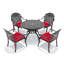 Ensemble de salle à manger d'extérieur rond 4 personnes 39,37 po avec trou pour parasol, 4 chaises empilables avec coussins rouges