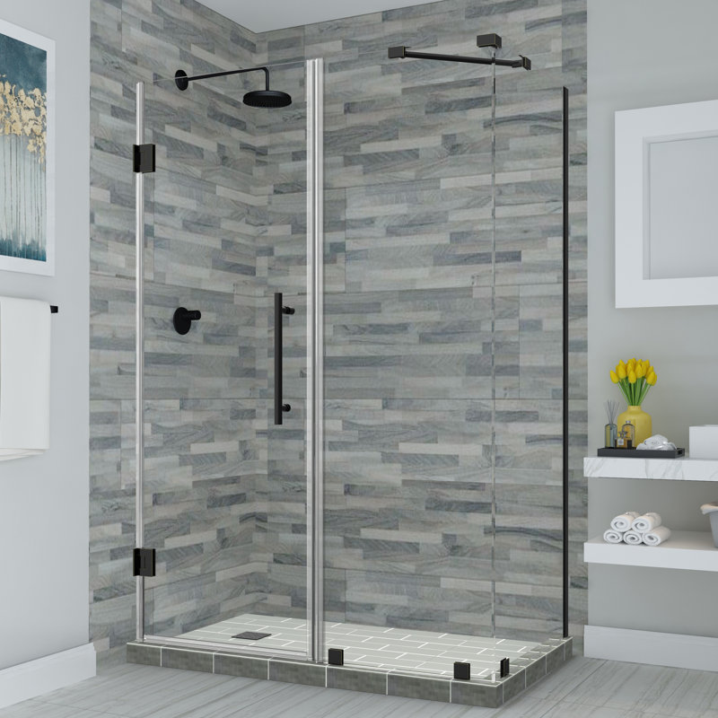 Cabine de douche rectangulaire à charnière sans cadre 74,25 po x 72 po Bromley