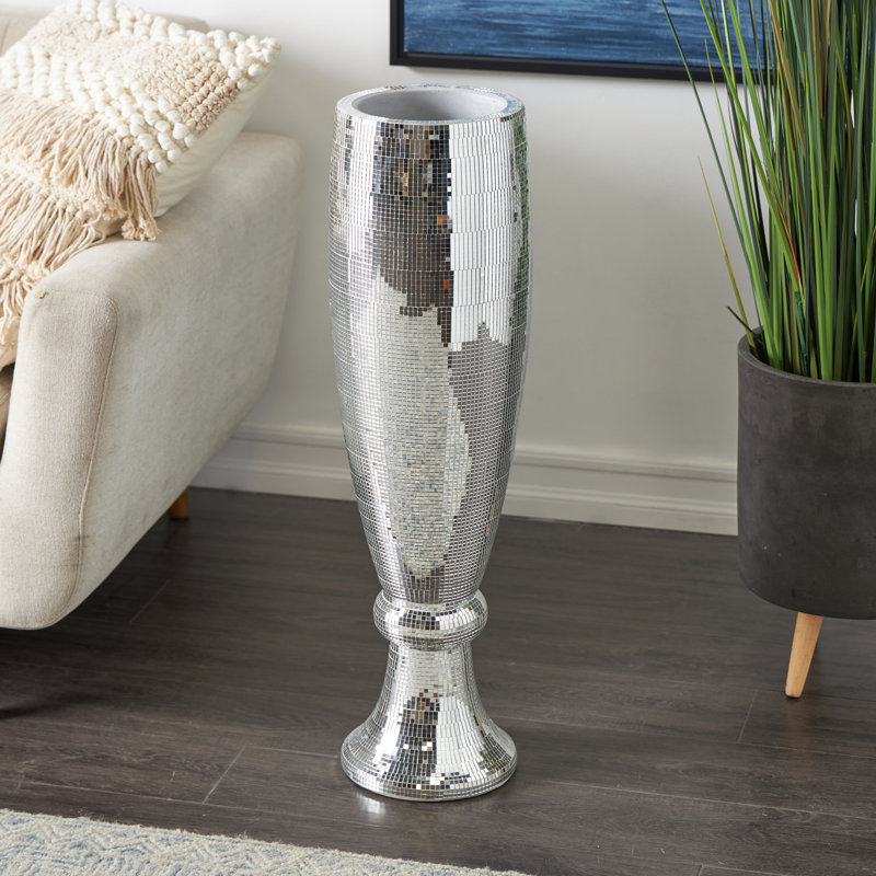 Tall Silver Mosaic Mirror Inlay Decorative Floor Vase
