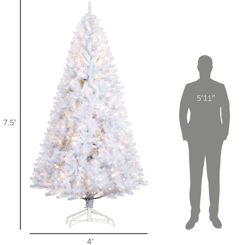 Arbre de Noël artificiel de 7,5 pi de hauteur, 500, 1346 pointes de branches, blanc, arbre de 7,5 pi facile à installer et à ranger avec base stable pour l'assemblage et le démontage