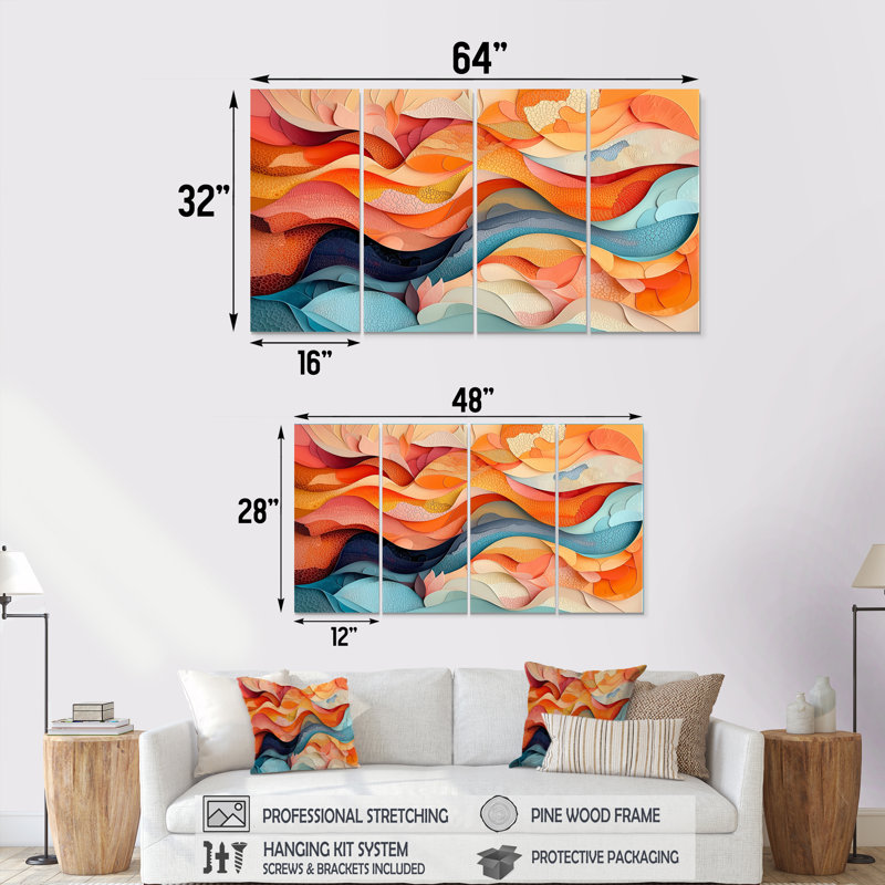 Nurin - Biomorphism Wall Art - ensemble de décorations murales modernes, H 32 po x l 64 po, 4