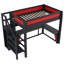 Lit mezzanine double avec bureau et garde-robe, cadre de lit mezzanine avec lumières DEL et USB intégré, noir et rouge-133340067