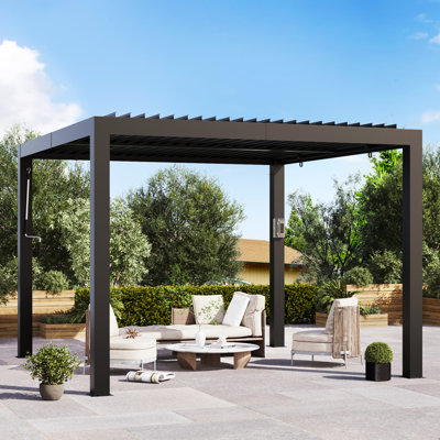 Aurora Louvred Pergola With Adjustable Double -Layer Lovers,Built-In Gutter System And USB Charging Socket