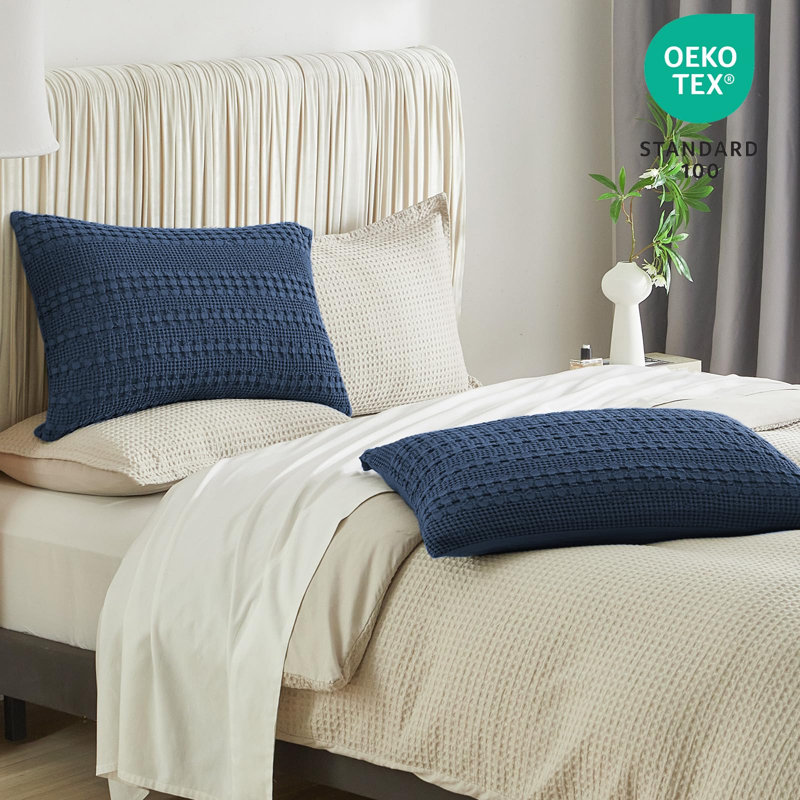 PHF 100% Cotton Ruffle Waffle Pillow Shams, 2 Pack Soft Skin-Friendly Bed Pillow Covers for Aesthetic Home Decor, 20x36"