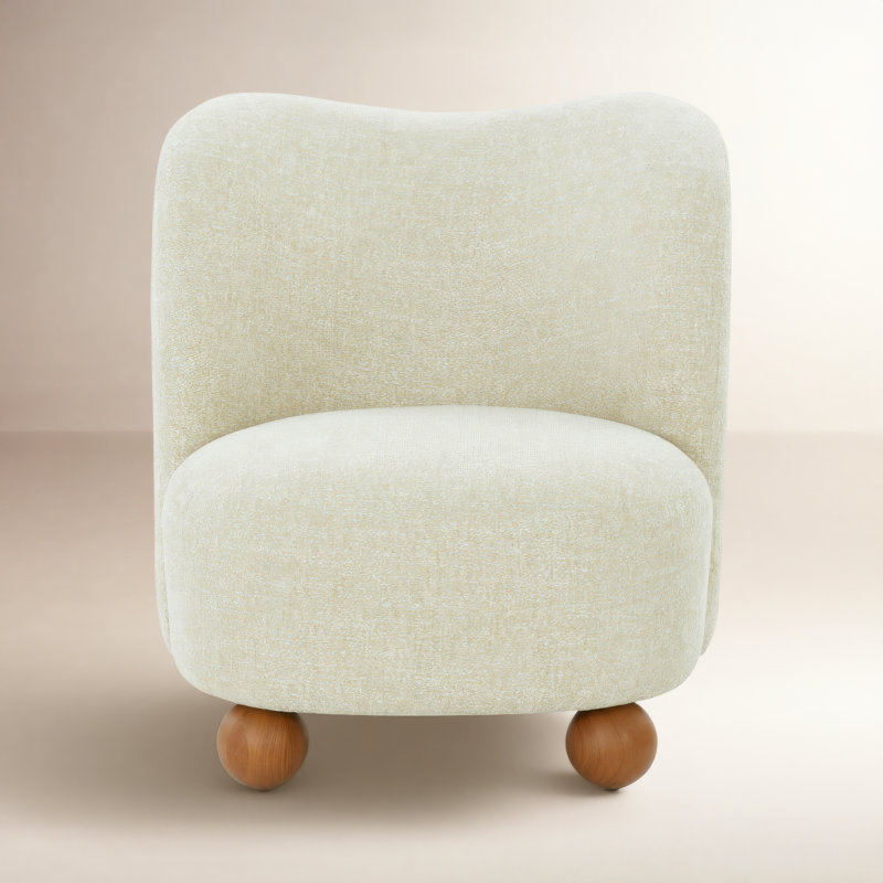 Upholstered Slipper Chair, Taupe Chenille