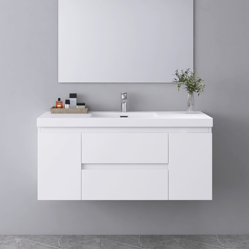 Armoire de salle de bain murale 48 "Minimalist, Blanc lustré