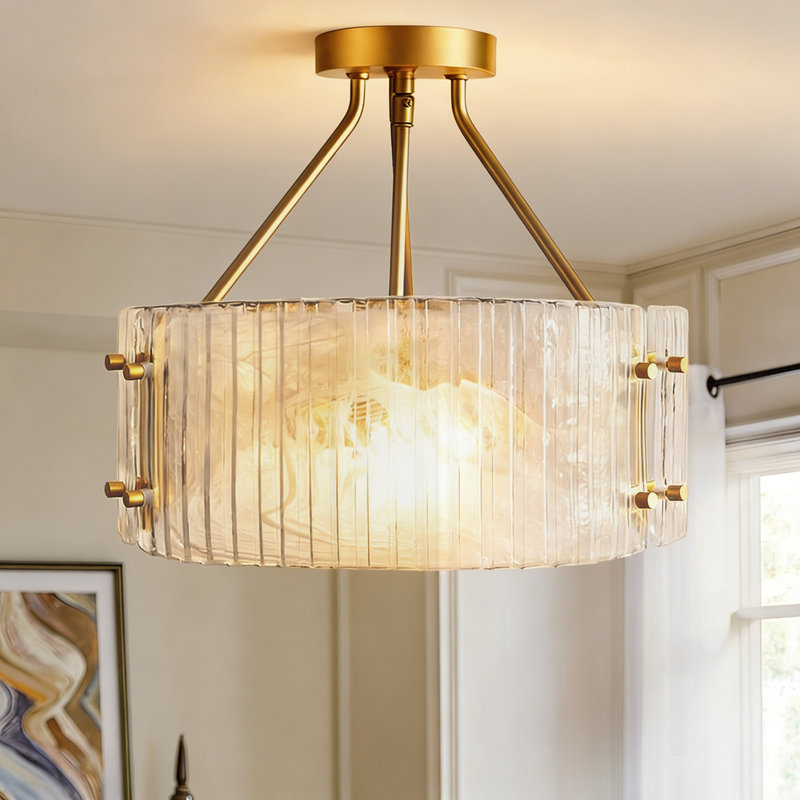 3 - Light Glass Flush Mount Ceiling Light For Kitchen Bedroom Entryway Hallway