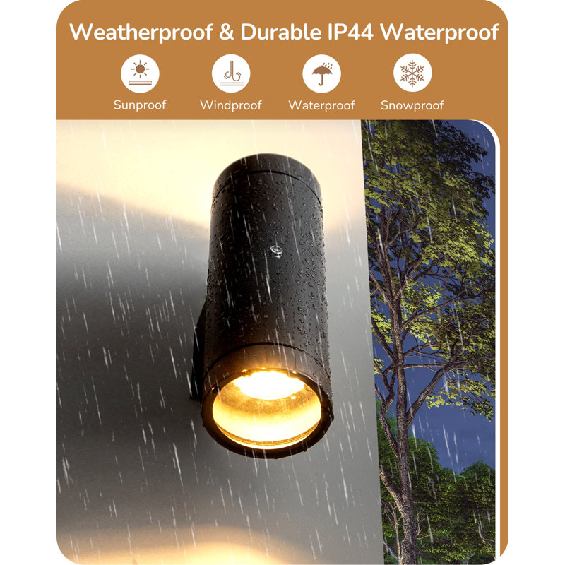 Matte Black 2 - Bulb 8cm H Flush Mounted Sconce with Dusk to Dawn