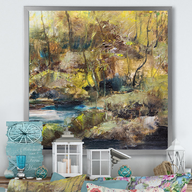 Illustration de paysage de rivière d'été IV - œuvre d'art traditionnelle sur toile, H 30 po x l 30 po x P 1 po