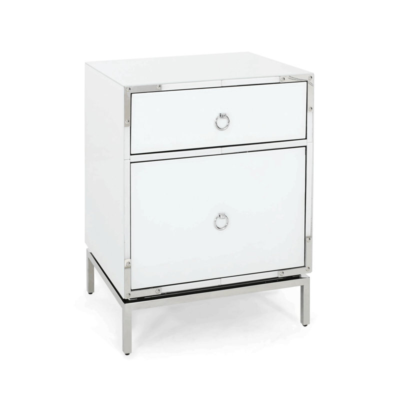 2 Drawer Bedside Table, White, Elegant