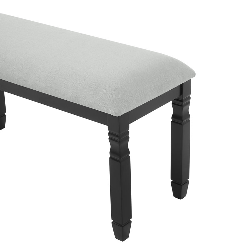 Ensemble de table de salle à manger extensible 6 pièces pour 6 personnes, ensemble de salle à manger de style campagnard moderne avec 4 chaises rembourrées et 1 banc, ensemble de sièges à dossier en lattes en bois d'hévéa à usage familial, espresso + noir, coussin beige