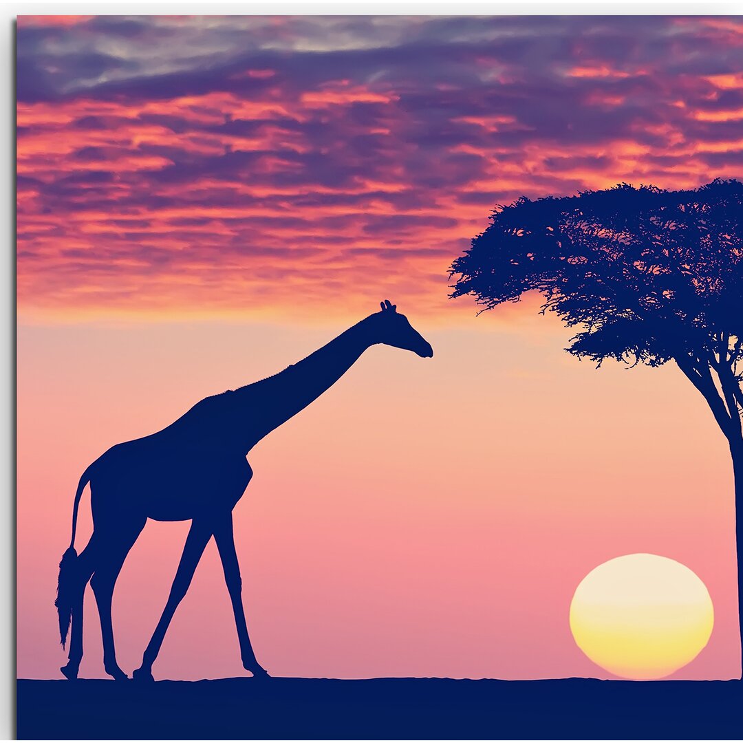 Gerahmtes Leinwandbild Silhouette mit Giraffe und Akazie