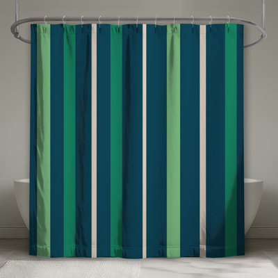 Green Blue Stripes Shower Curtains Extra Long